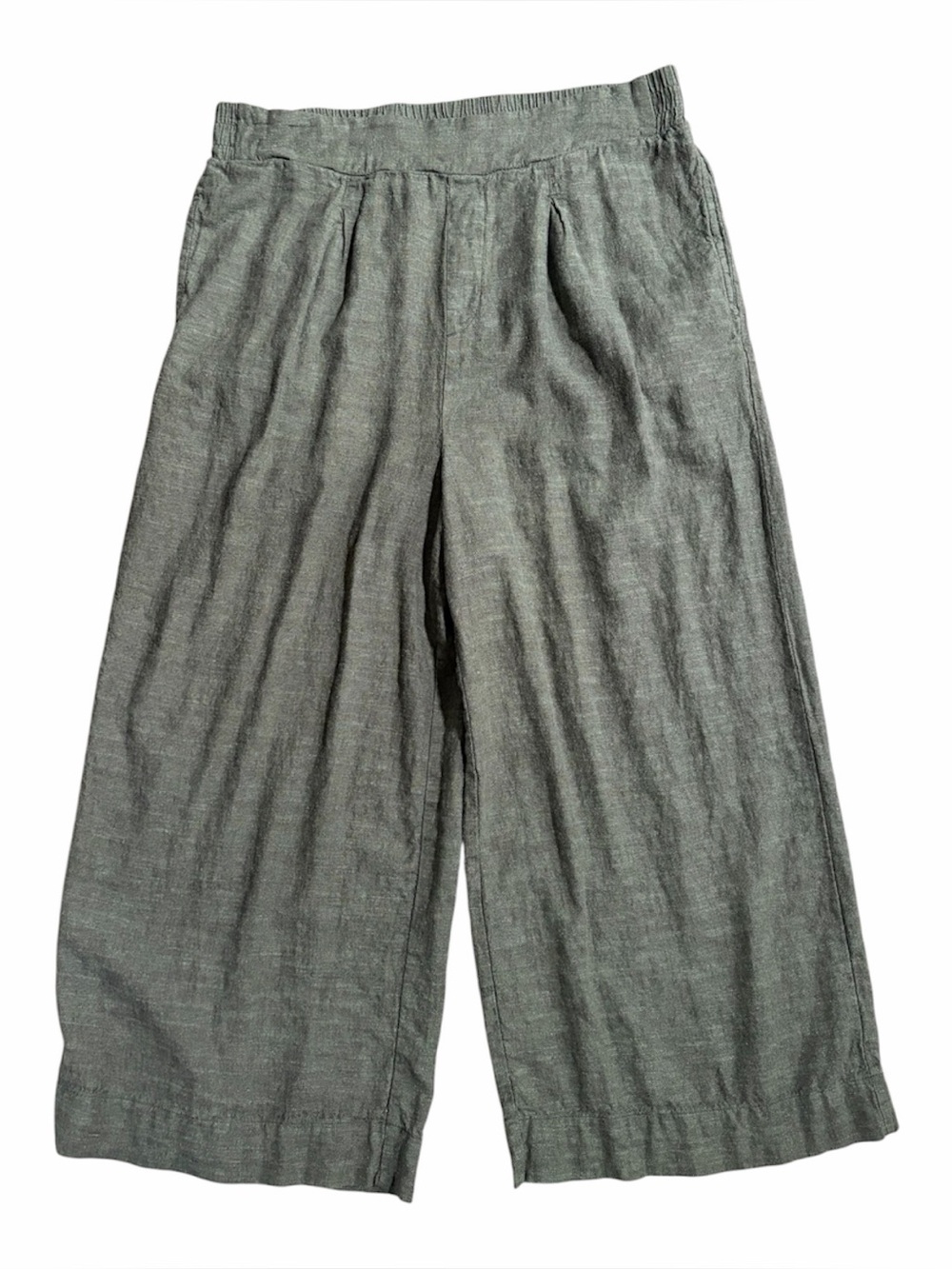 Ella Moss Womens L Olive Green Linen Blend Wide Leg Cropped Culotte Pants